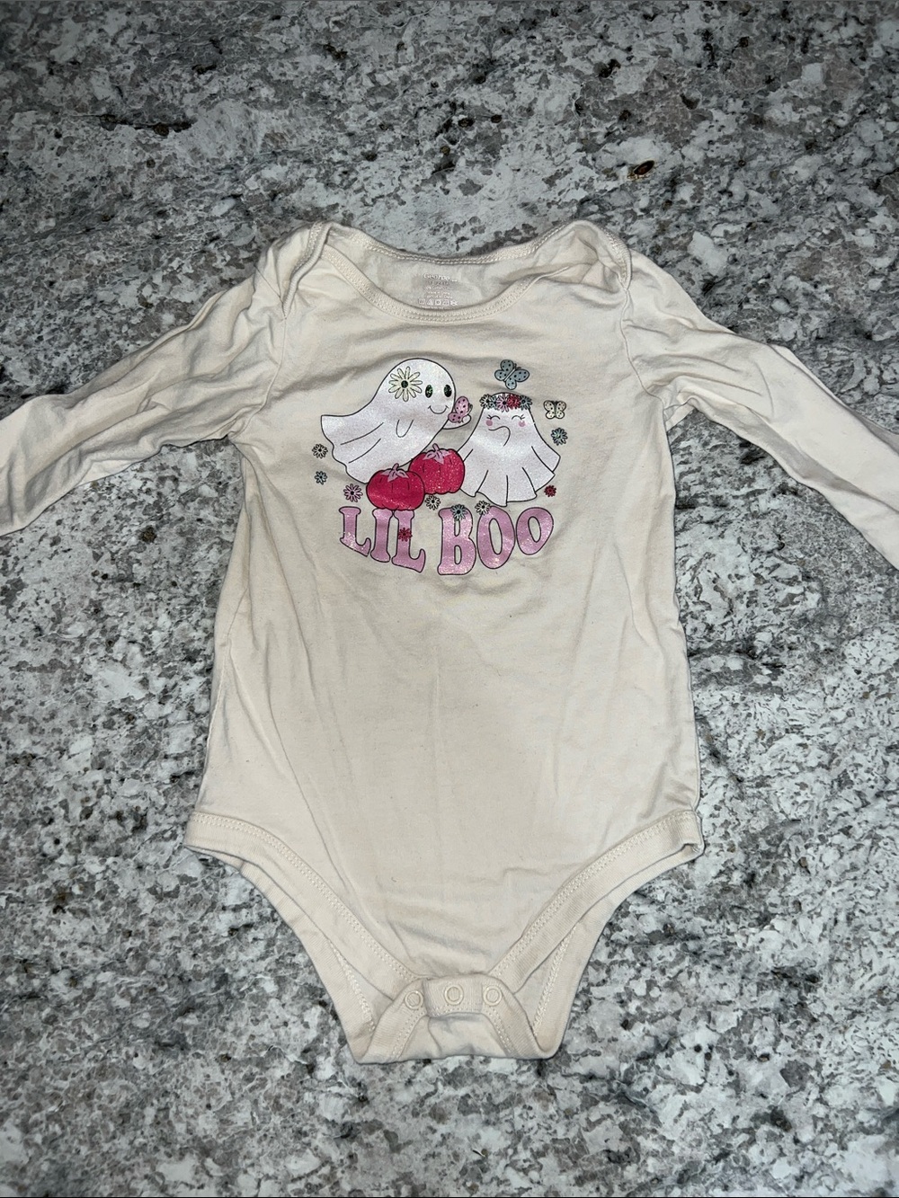 George Cream Long-Sleeve One-Piece with Pink 'Lil Boo' Ghosts
